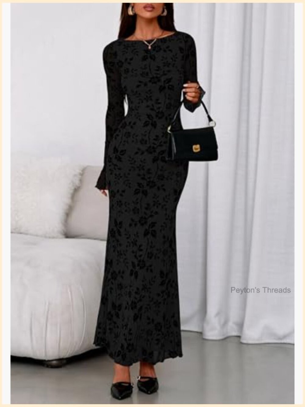 Floral Bodycon Maxi Dress Mesh Long Sleeve Formal Wedding Guest Cocktail - Picture 5 of 7
